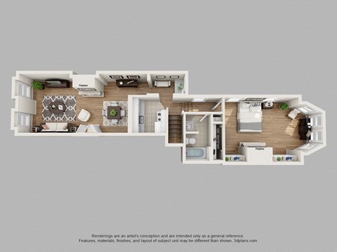 Floor plan for 2 beds, 2 baths, 1 sqft